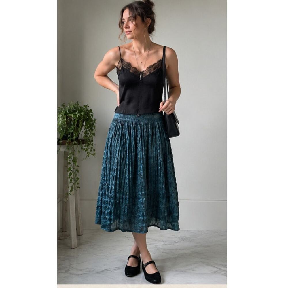 Chaiken Teal Crinkle Textured Midi Skirt USA Size 6 - Picture 2 of 11
